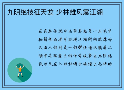 九阴绝技征天龙 少林雄风震江湖