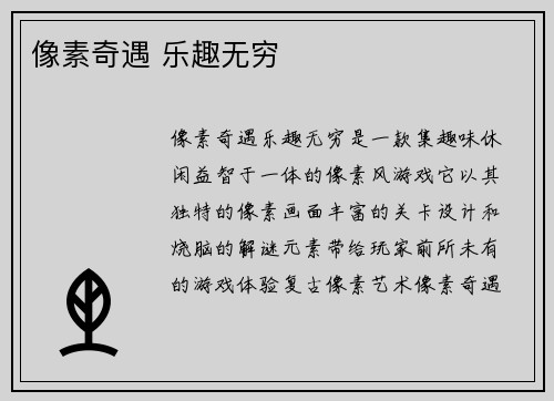 像素奇遇 乐趣无穷